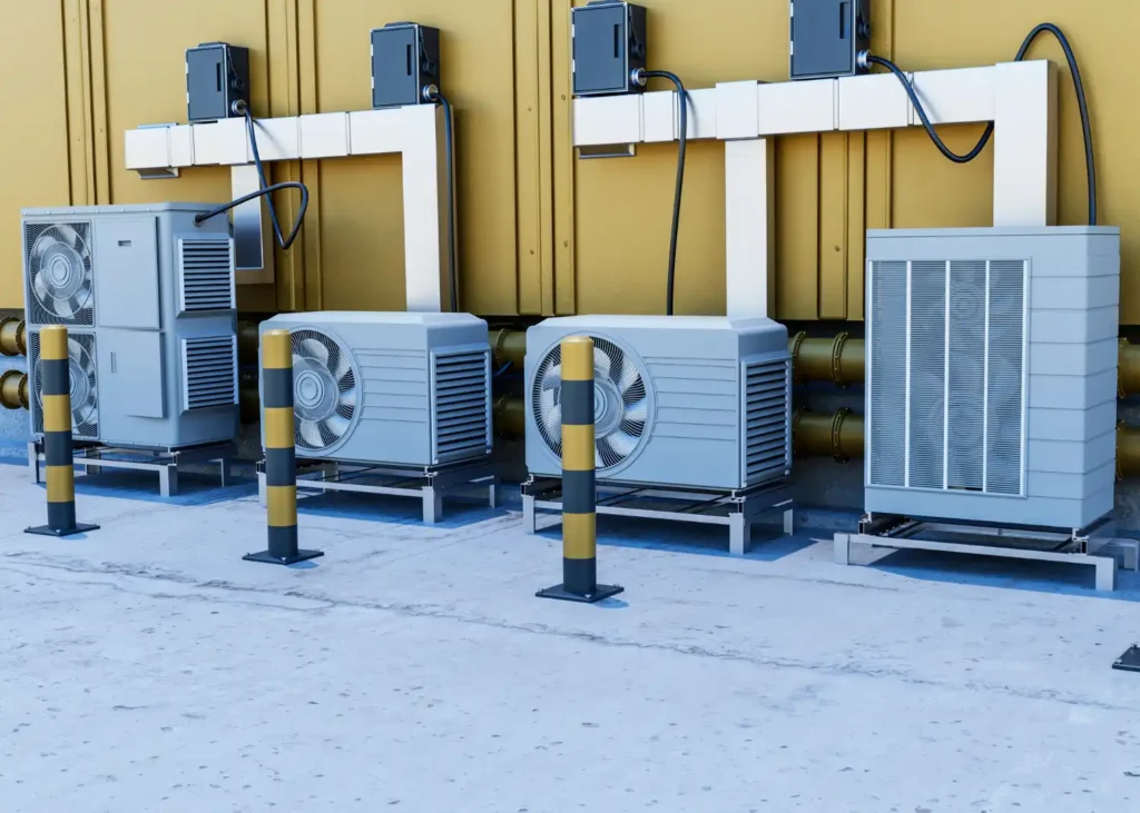 Outdoor HVAC units installed beside a commercial building